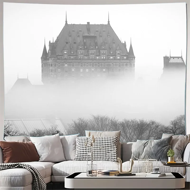 

Винтажный горный пейзаж, гобелен, лесной фон, настенный подвесной природный домашний декор, перегородка для комнаты, эстетическое искусство в общежитии