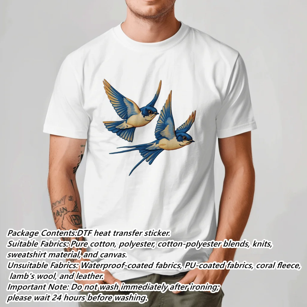 1/2/3 Pieces Swallow-Pattern Faux-Embroidery Heat Transfer Decal for DIY Clothing Decoration view 6