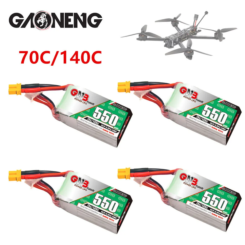 GAONENG-batería Lipo GNB 4S para Dron de carreras a control remoto, 14,8 V, 550mAh, XT30, Torrent 110, FPV, piezas de cuadricóptero, 14,8 V, 70C/140C