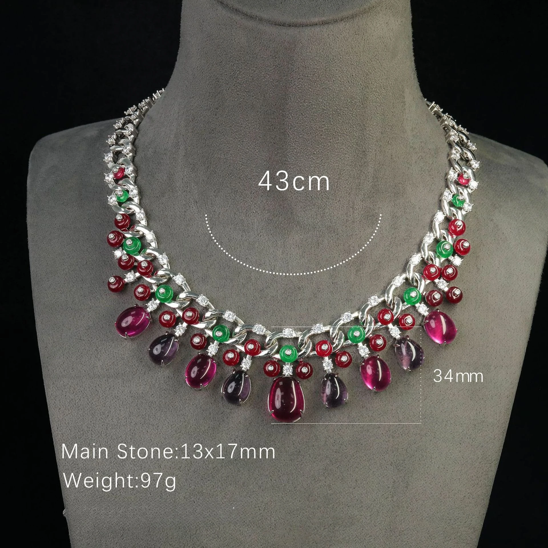 S925 Sterling Silver Synthetic Diamonds Inlaid Jade & Multicolored Green Gemstone Engraved Luxury Necklace Party Jewelry
