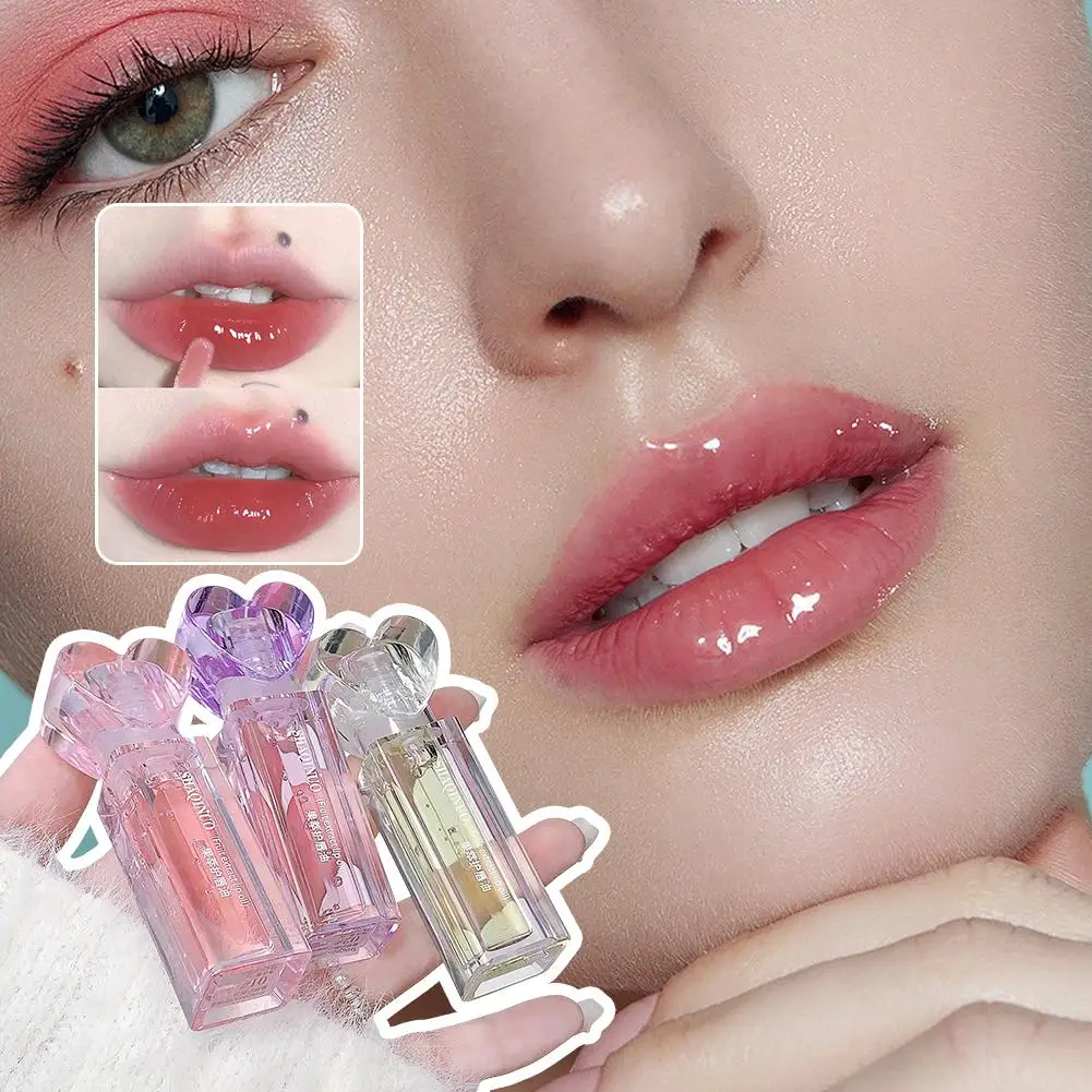 Plumping Jelly-brillo de labios hidratante de larga duración, lápiz labial de melocotón de agua transparente, espejo de maquillaje, aceite de labios, cosméticos para mujeres, L L9Q4