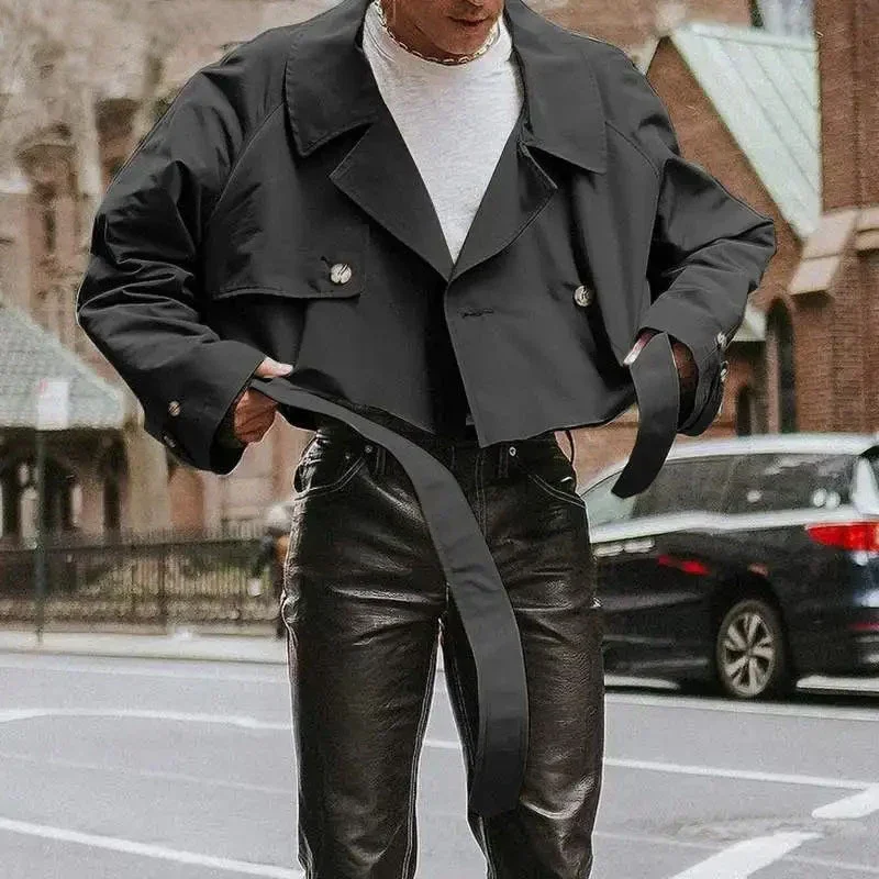 

Fashionable Mens Crop Jackets Fall Vintage Y2K Loose Long Sleeve Short Jacket for Men Stylish Solid Color Turn-down Collar Coats