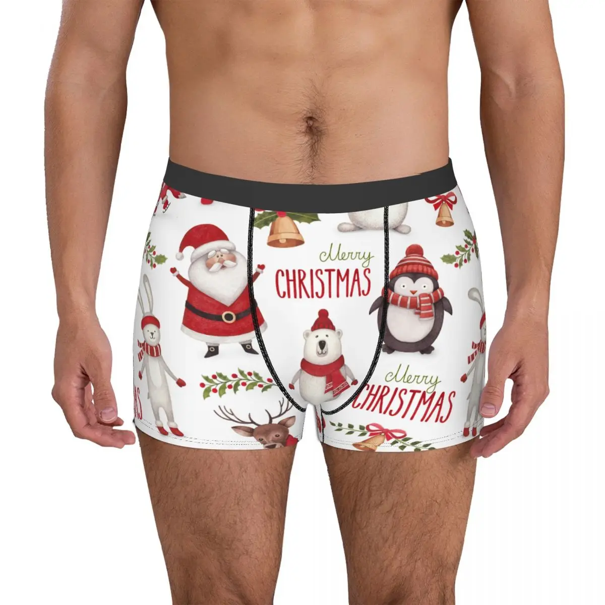 Novelty Boxer Shorts Panties Briefs Men Cute Santa Claus Christmas Winter Underwear Breathable Underpants for Homme Plus Size