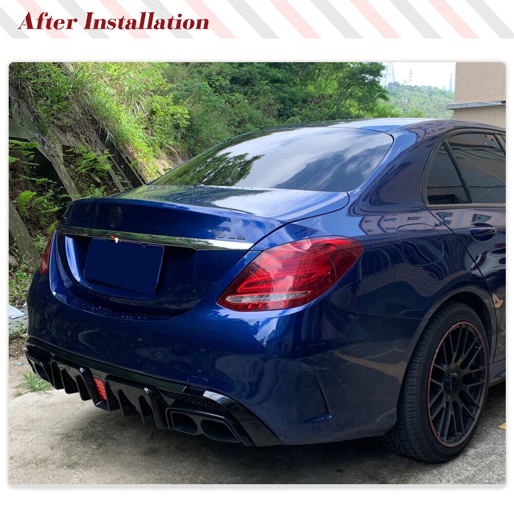 Car Rear Bumper PP Diffuser Lip Spoiler Exhaust Tips for Mercedes-Benz C Class W205 C200 C250 C300 C350 C400 C43 C63 AMGS 2014UP