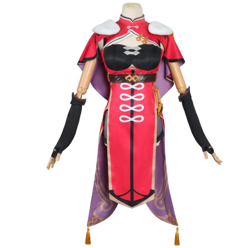 Anime Genshin Impact Beidou Cosplay Traje Feminino, Vestido Preto e Vermelho, Roupas de Halloween