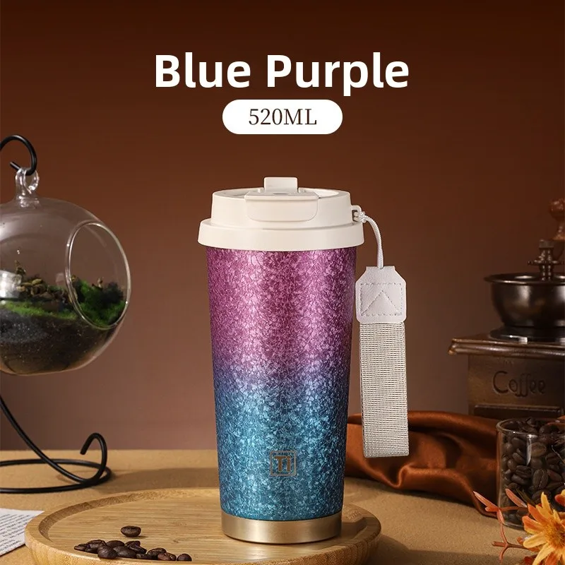 Кофейная чашка с титановым покрытием, портативная изолированная двухсторонняя чашка St, ледяная цветочная краска, деловая подарочная чашка, простой дизайн Ele