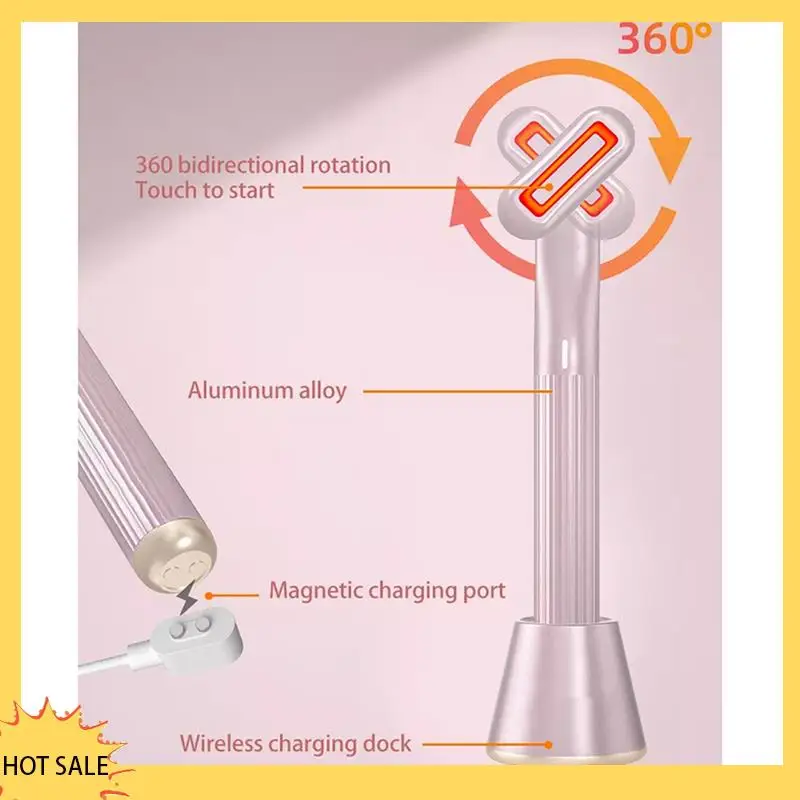 

Therapeutic Warmth Face Massage Red LED Light 4-In-1 Skincare Tool Wand Reduce Wrinkles Anti-Aging Face Care Tools(Pink) Durable