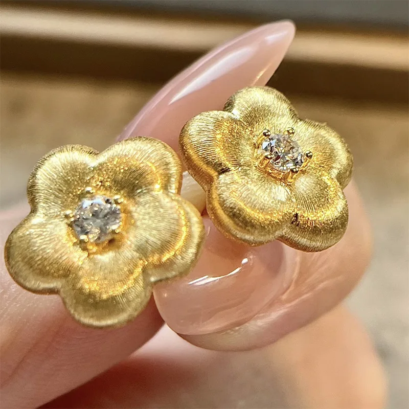 

Sweet style cute little flower earings stud sparkling romantic brushed earrings for women classic suitable for daily jewelry
