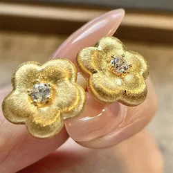Sweet style cute little flower earings stud sparkling romantic brushed earrings for women classic suitable for daily jewelry