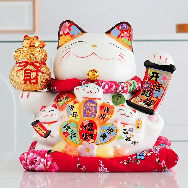 

9.5 Inch Ceramic Manaki Neko Feng Shui Ornament Lucky Fortune Cat Piggy Bank Business Gift Home Decoration Money Box