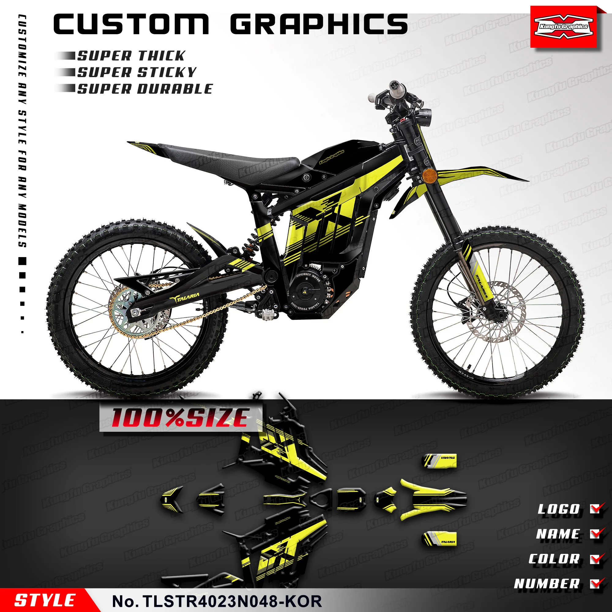 

KUNGFU GRAPHICS Racing Graphics Glossy Laminate Kit for TALARIA Sting R MX L1E SX3 Electric Dirt Bike, TLSTR4023N048-KOR