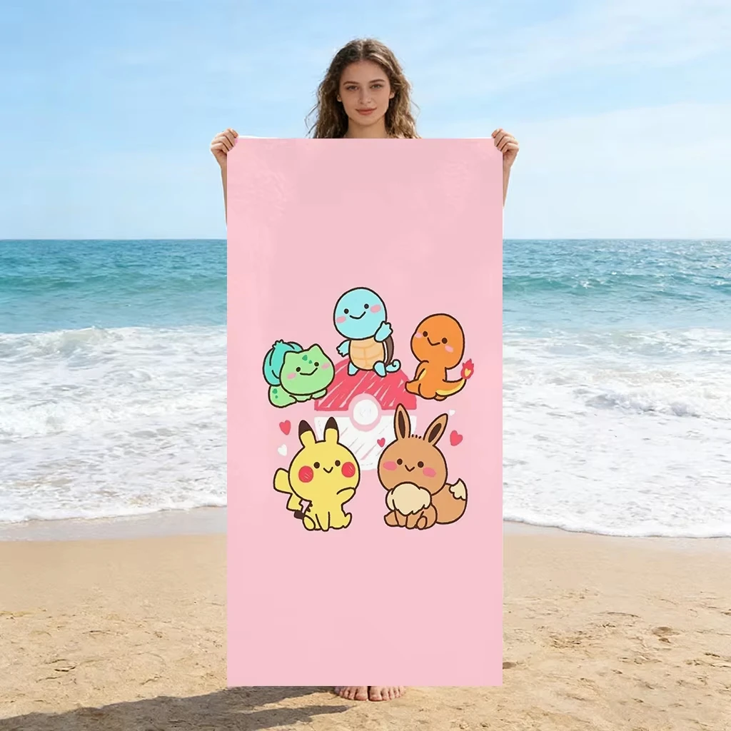 1pc Bonita toalla de playa Pokémon, súper absorbente y de secado rápido, ideal para playa, piscina, deporte, yoga, gimnasio