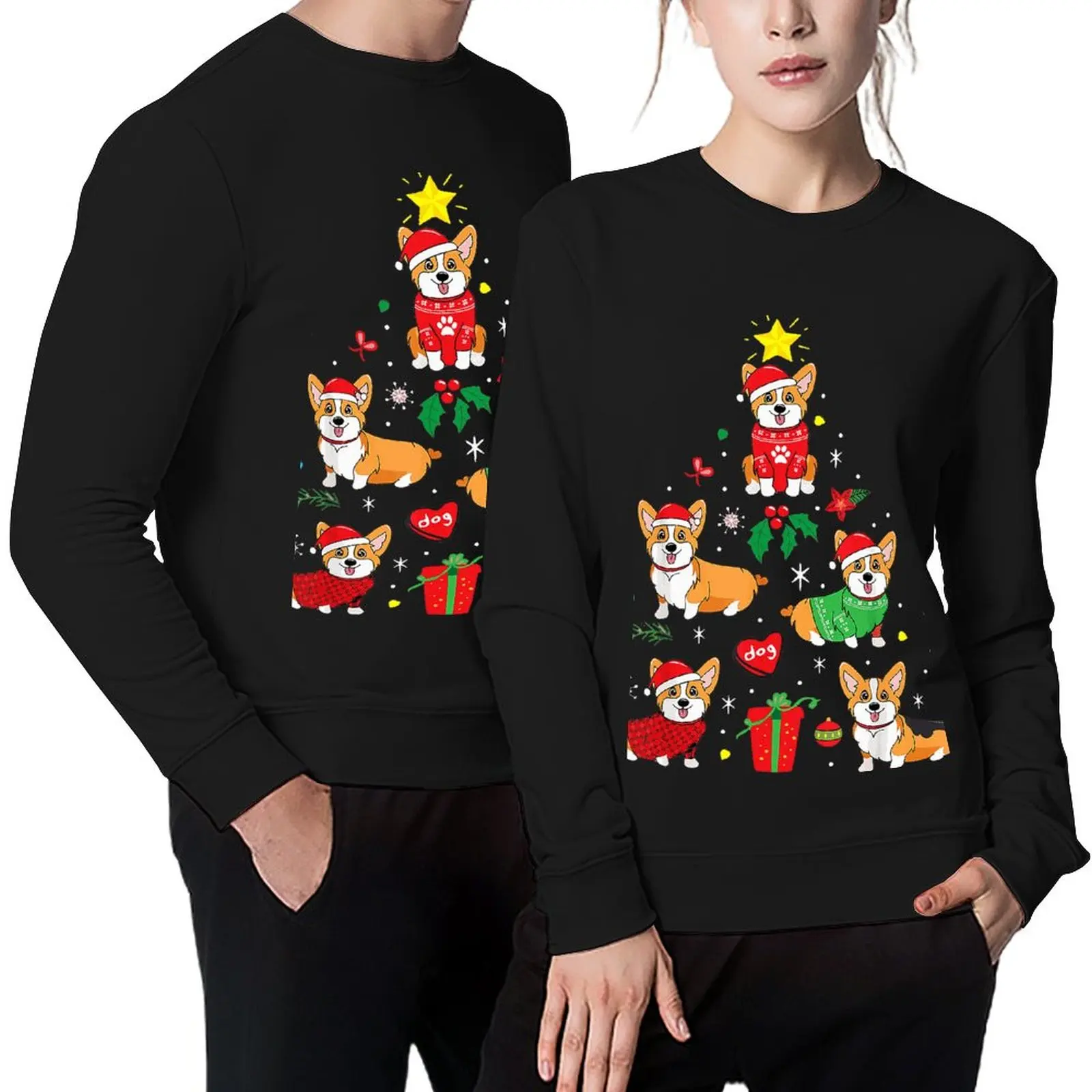 

Cotton Corgi Christmas Ornament Tree Decor Funny Dog Gift Men Casual Thickened Adult Fleece Crewneck Sweatshirt Pullover Hoodies