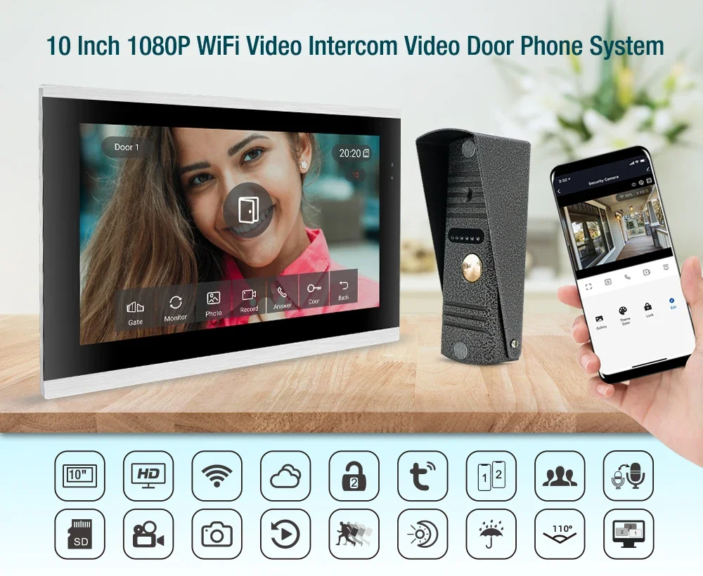 Hayway 10 Inch Video intercom Tuya Smart WIFI Video Door Phone System 1080P Doorbell Camera Full Touch Screen Motion Detection