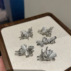 High-end Zircon Butterfly Silver Color Hair Clip Women's Forehead Bangs Side Clip Temperament Versatile Hairpin Headwear