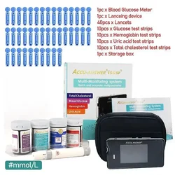 Accu Answer 4 In1 Multi-function Hemoglobin, Uric Acid, Cholesterol,GIuose Blood Test Meter for Diabetes Gout with Lancets