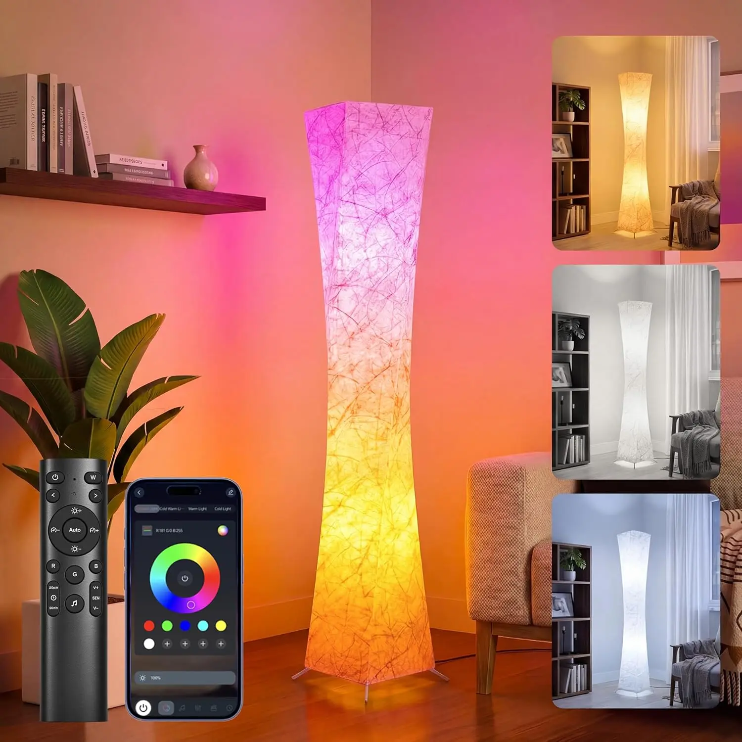

62'' RGB Color Changing Smart Floor Lamp with Music Sync & App Control for Living Room, Bedroom, Game Room