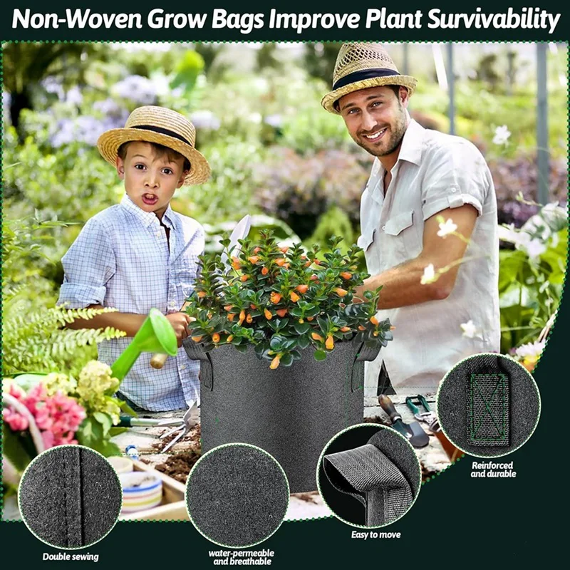 5 Pcs 5 Gallon Plant Grow Bags Multi-Purpose Nonwoven Fabric Pots With Handles,Outdoor Garden Plant Pots