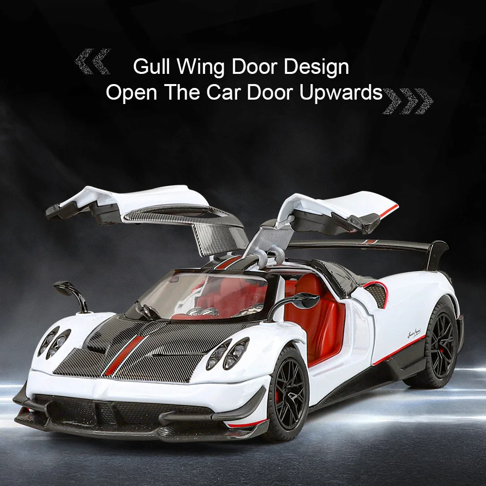 1:32 Pagani Huaya BC juguetes de aleación modelo en miniatura coches fundidos puertas abiertas con luz de sonido tirar hacia atrás coche deportivo niño regalo de Navidad