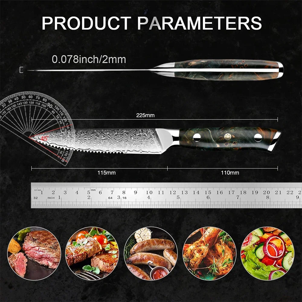 Ultra Sharp Kitchen Dinner Knife 5 Inch Premium Damascus Steel 1-4 Pcs Steak Knife Straight Edge Blade Triple Rivet Steak Knife