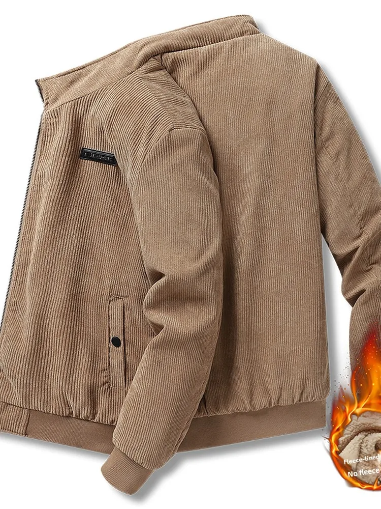 

Men's Loose Fit Fce Lined Corduroy Jaet Winter Workwear Casual Outerwear Thiened Polyester Long Sve Zipper Coat