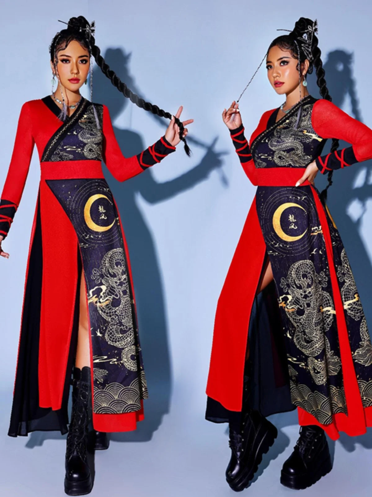 Set di costumi di danza jazz per adulti, vestito da batteria, abbigliamento per spettacoli teatrali, vestito da ballo del vento, tessuto tradizionale cinese Romano