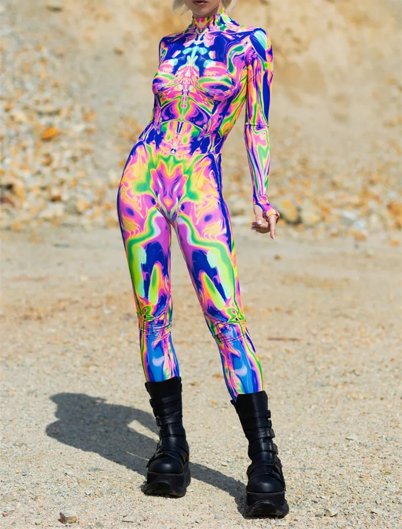 Bunte Punk-Regenbogen-Bodysuits für Halloween, Feiertagspartys, Cosplay, Elastisches Kostüm, Jumpsuit, Romper, Damen-Aerial-Yoga-Anzug, Zentai – Detail 39