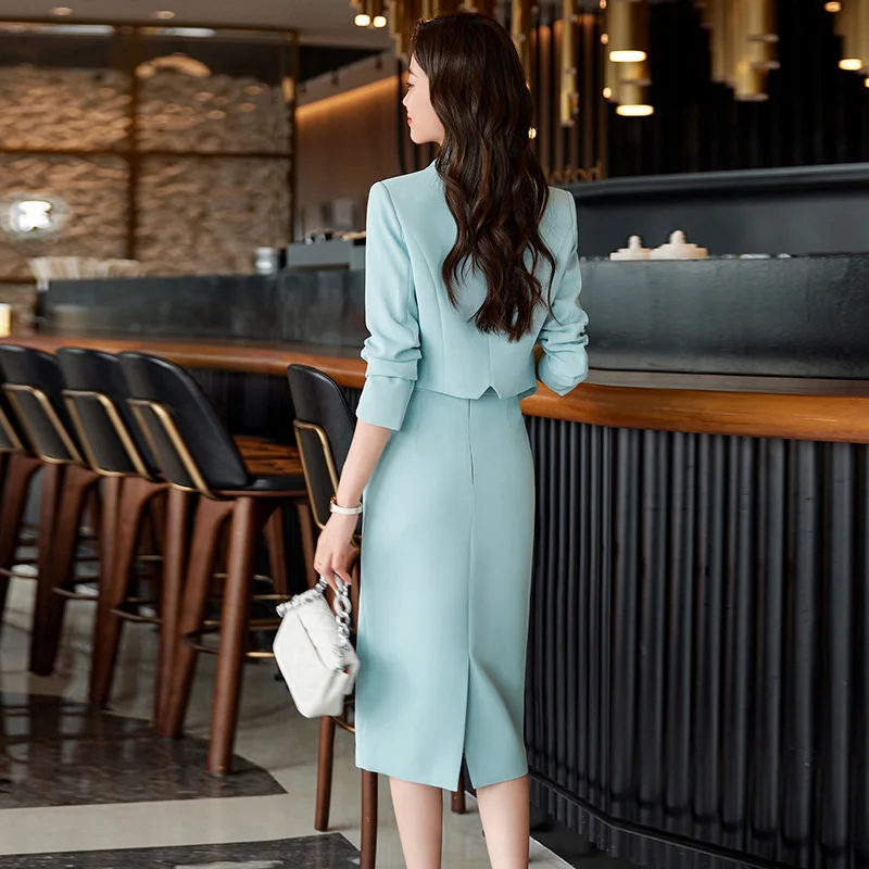 Blue Purple Suit Women's Temperament Celebrity Fragrant Professional Short Coat + Skirt Sets