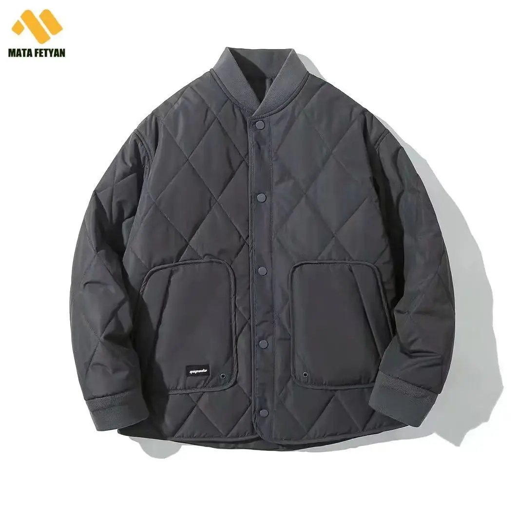 Men Lightweight Winter Parkas Japanese Retro m65 Casual Loose Baseball Collar Jacket Quilting Thin  Cotton Coat