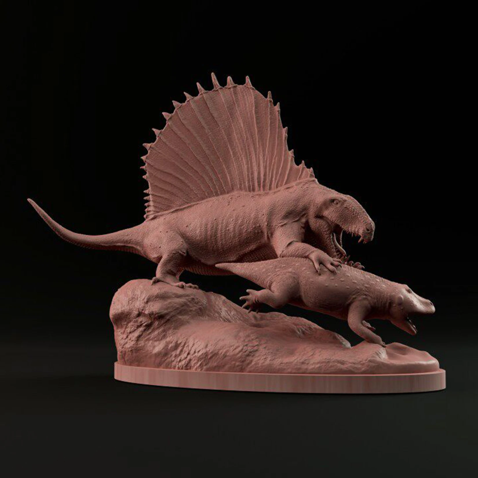 Unpainted Dimetrodon Hunting Eryops Model 3D Printed Animal Figure Resin Sculpture Collectible Scene Decoration Birthday Gift