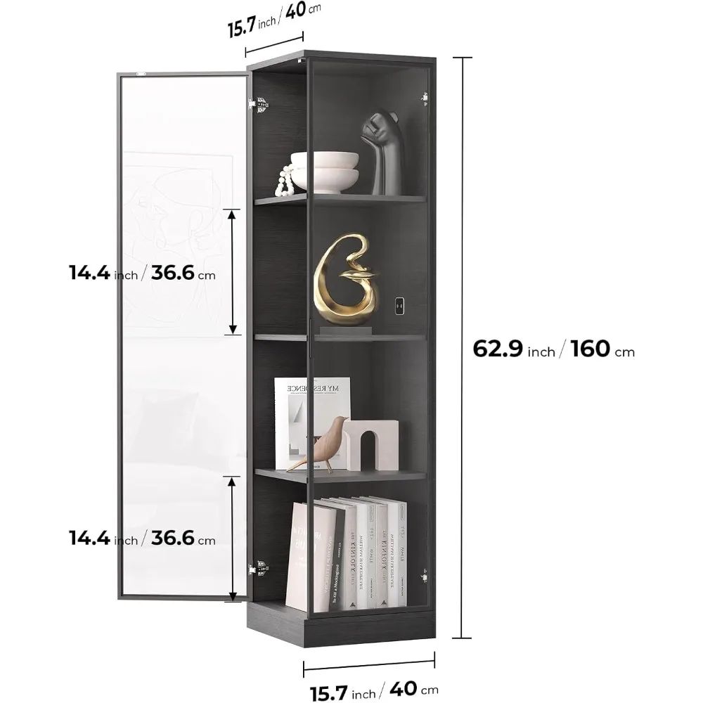 Corner Display Cabinet with Doors, 4-Tier Corner Shelf&Bookcase for Collectibles, Toys, Books, Display Case with 3 Color Light,