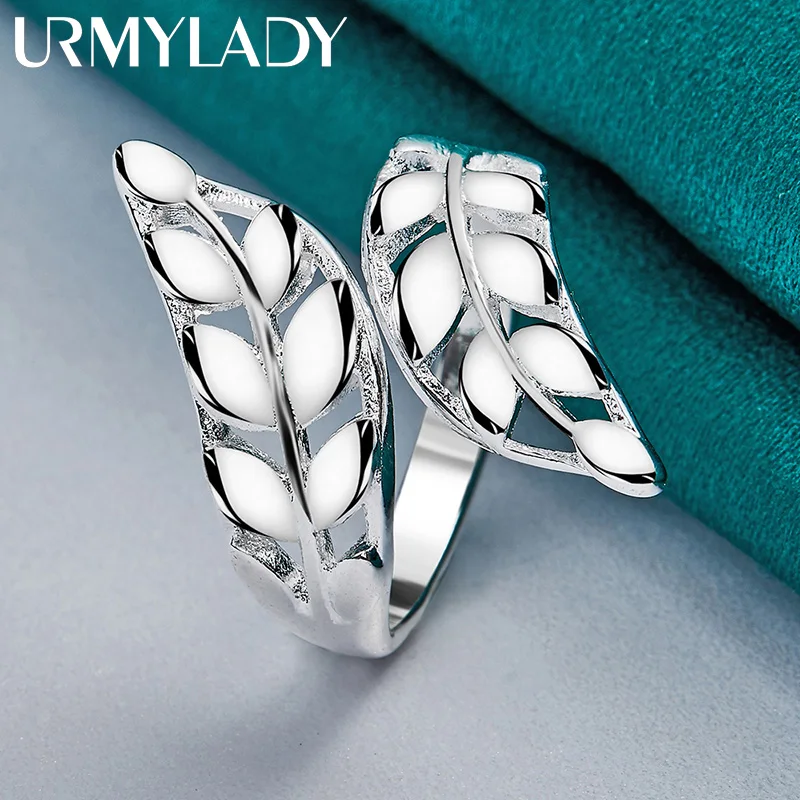 URMYLADY Anello aperto con foglia in argento sterling 925 per gioielli con ciondoli alla moda per fidanzamento e matrimonio da donna