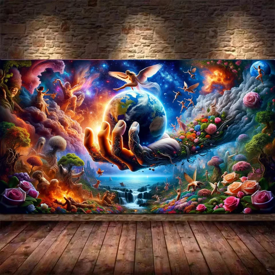 

1000 PCS Jigsaw Puzzle Hand Comes Forth Holding Earth Fantasy Landscape Diy for Adults Beginners , Gifts Home Decoration Games