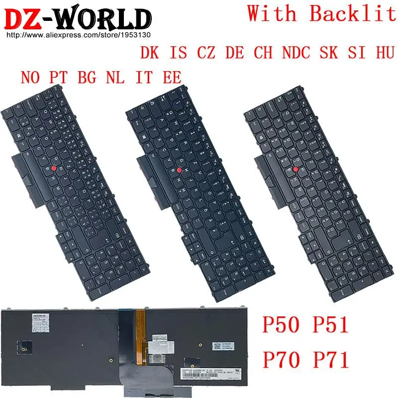 Backlit Keyboard for Lenovo Thinkpad P50 P70 P51 P71 Laptop DK IS CZ DE CH NDC SK SI HU NO PT BG NL IT EE