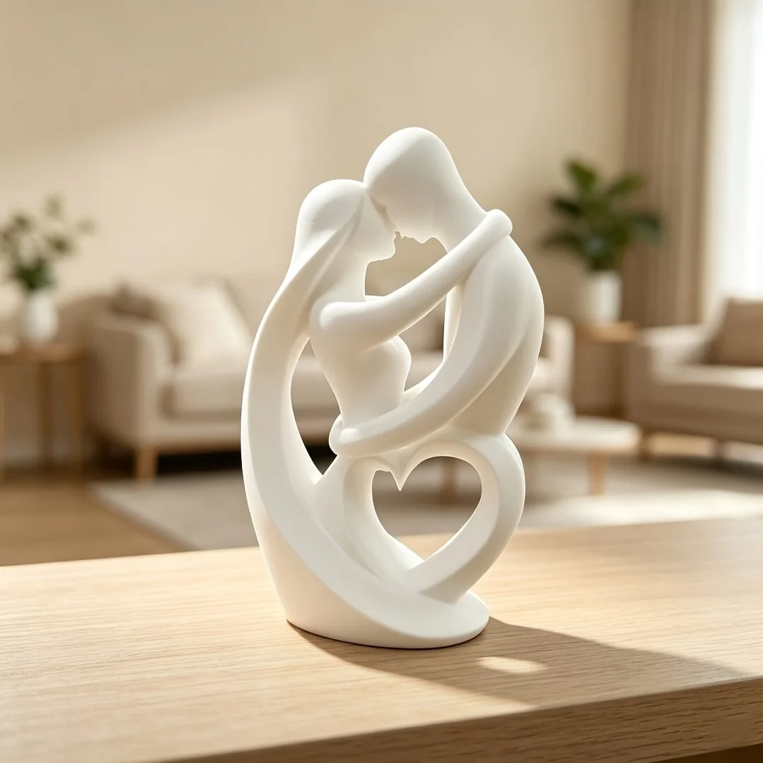 Abstract Heart Couple Sculpture 3D‑Printed, Plastic Embracing Lover Figure, Minimalist Tabletop Ornament for Anniversary Gift