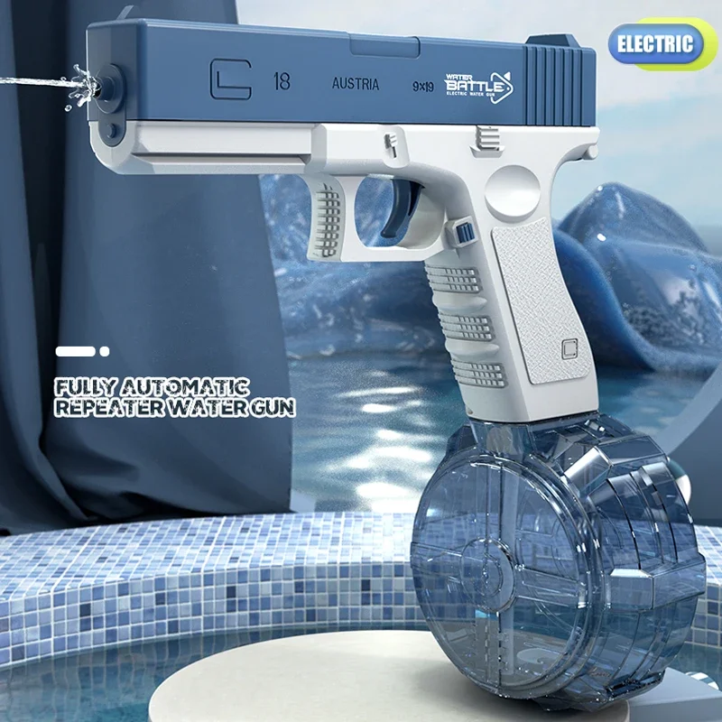 Pistola de agua eléctrica Glock para niños, juguetes de tiro completamente automáticos, juguete de playa de agua para verano, niños, niñas y adultos, nuevo