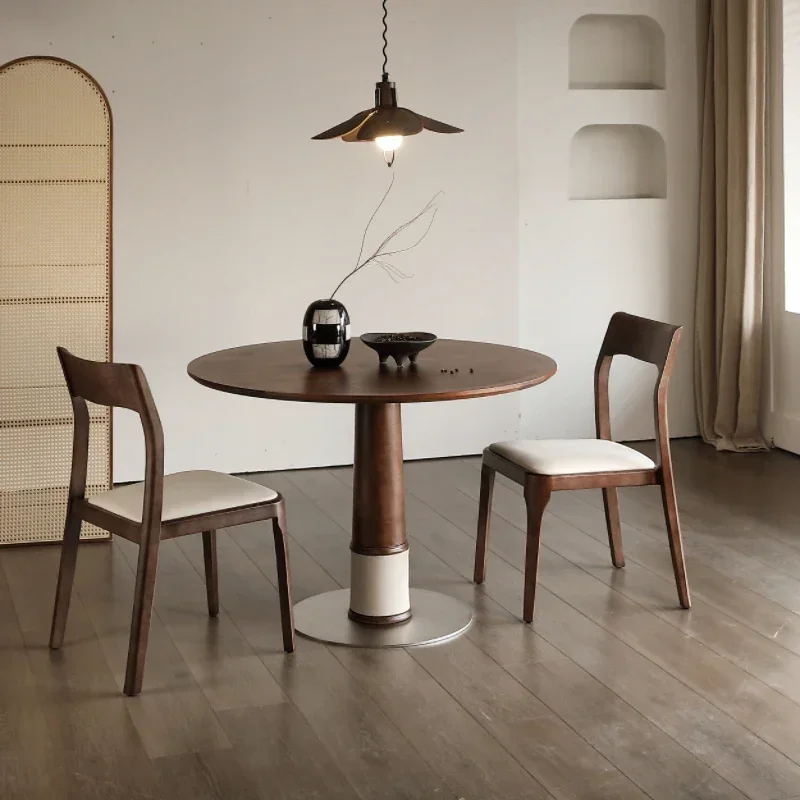 

Dining table Bamboo dragonfly North American black walnut solid wood round dining table Nordic household small round table