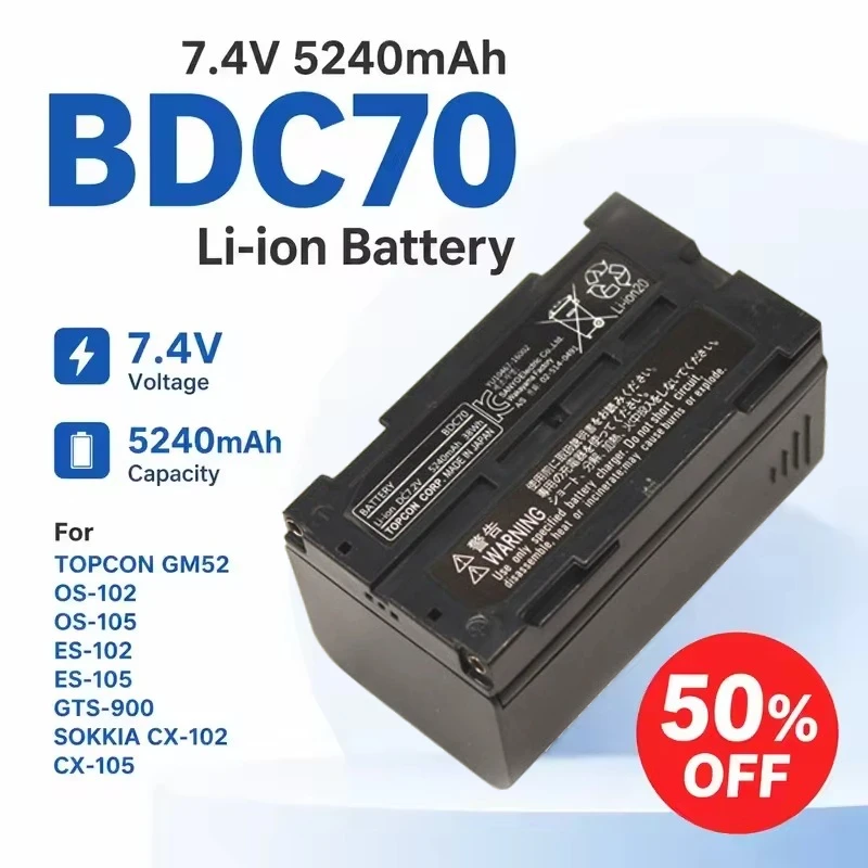 BDC70 7.2V 5240mAh 38Wh Replacement Li-ion Battery for Topcon Sokkia CX RX-350 ES OS DS-100AC Total Station Surveying Battery