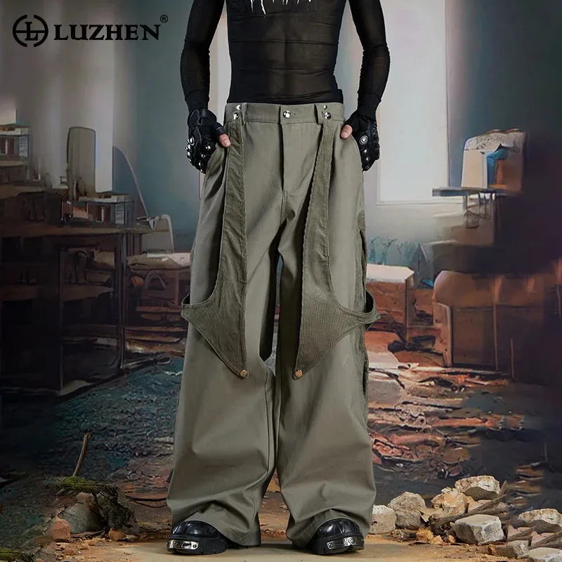 

LUZHEN лента в стиле пэчворк, оригинальная уличная одежда, мужская мода, новинка 2025, однотонные свободные прямые повседневные брюки, одежда JY4975