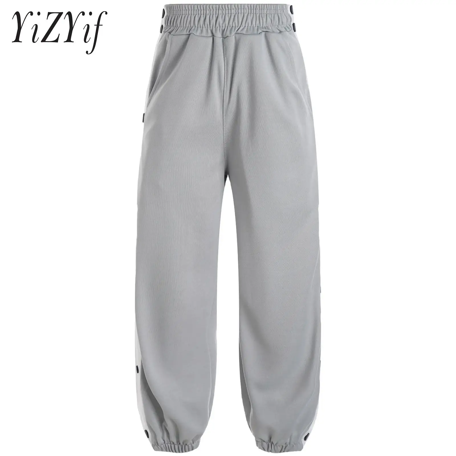 

Kids Boys Casual Contrasting Stripe Side Press Button Pants With Pockets Sport Basketball Versatile Trousers