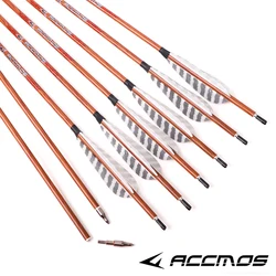 6/12pc ACCMOS freccia in carbonio puro 32 pollici ID6.2mm piuma naturale legno pelle freccia colonna vertebrale 350 /700 per tiro con l'arco arco caccia tiro