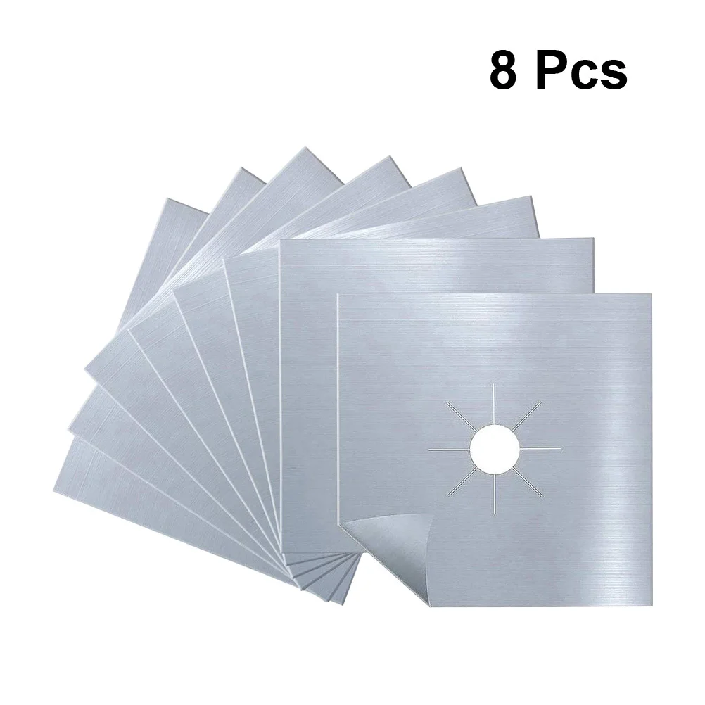 

8pcs Cleaning Pads For Gas Burner Covers Reusable Stove Protector Sheets Non-Stick Hob Liners Dishwasher Safe Mat
