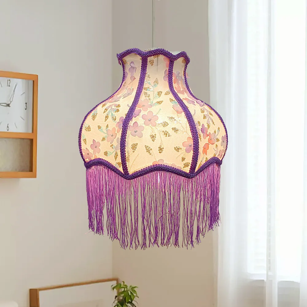 Simple Lavender Three-dimensional Flower Princess Room Chandelier Fabric Tassel Warm Bedroom Restaurant Atmosphere Chandelier