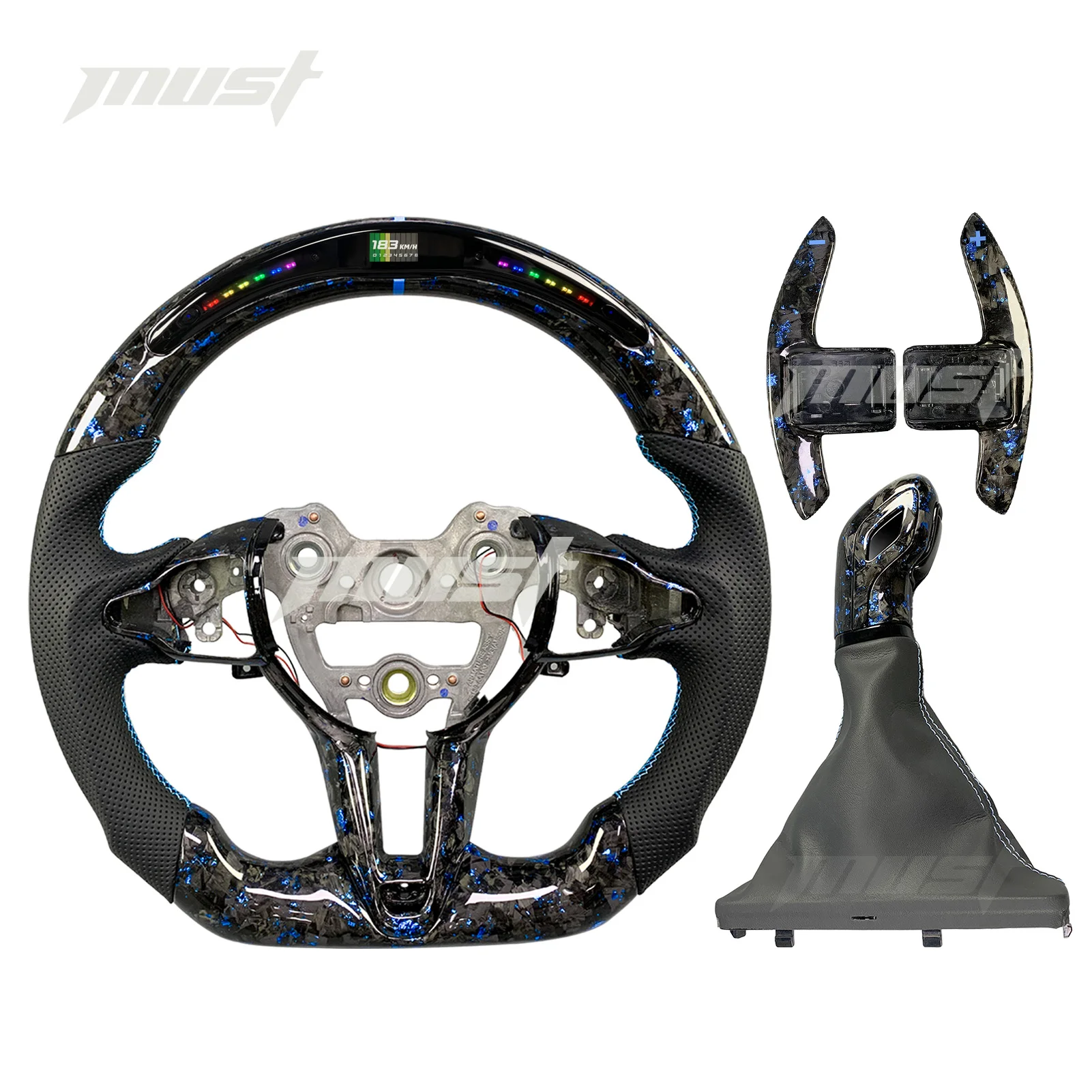 Custom Real Carbon Fiber Gear Lever Paddle Shifters LED Steering Wheel Kit for Hyundai Elantra N Veloster N I30 N I20N 2019-2025