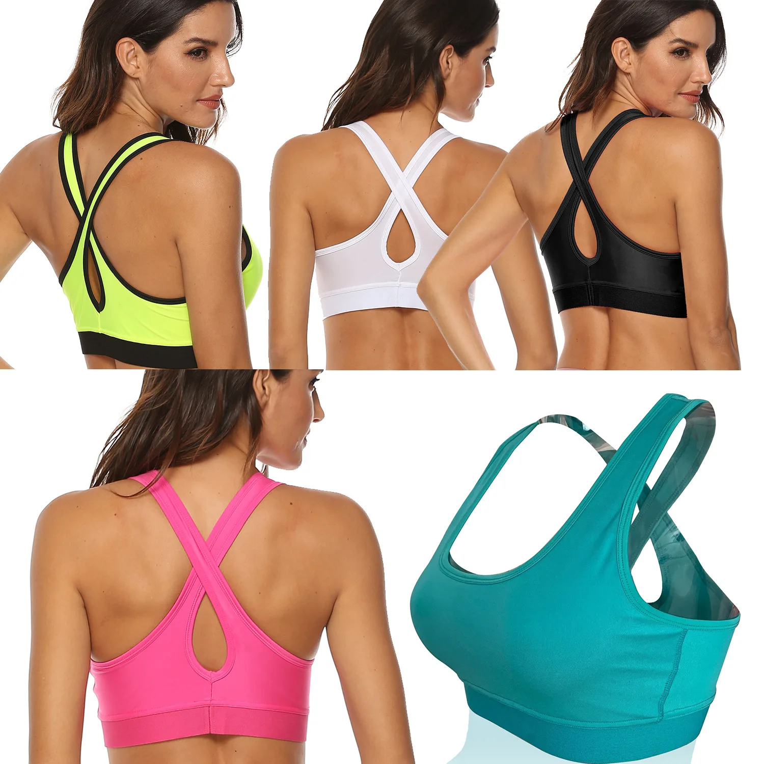 Quick Dry Sports Bra Women Padded Gather Yoga Bra Push Up Gym Running Bra Seamless Workout Fitness Bra Top