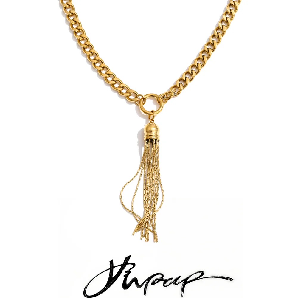 Yhpup Stainless Steel Tassel Chain Drop Statement Necklace Waterproof Metal Arrivals Summer Neck Jewelry PVD Plated