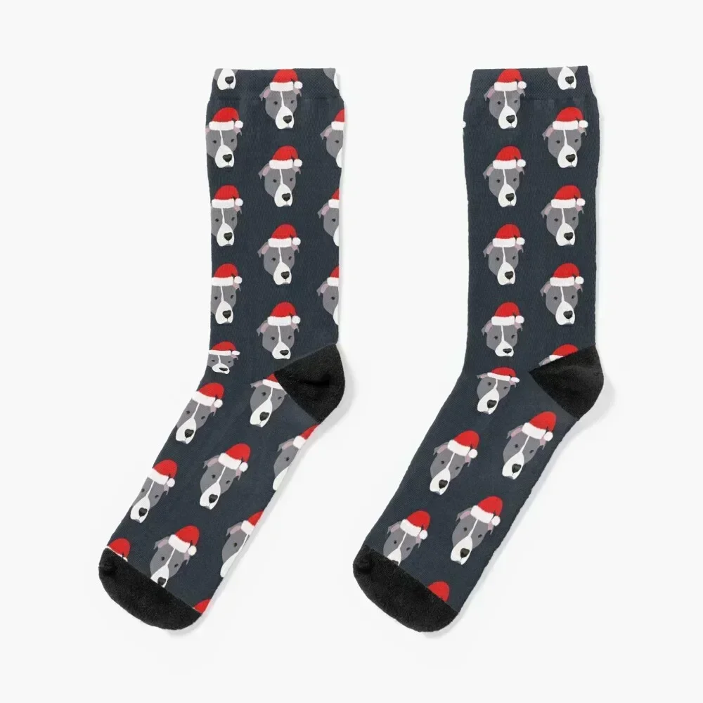 

Christmas Grey and White Pitbull Socks hip hop tennis Novelties happy Boy Child Socks Women's