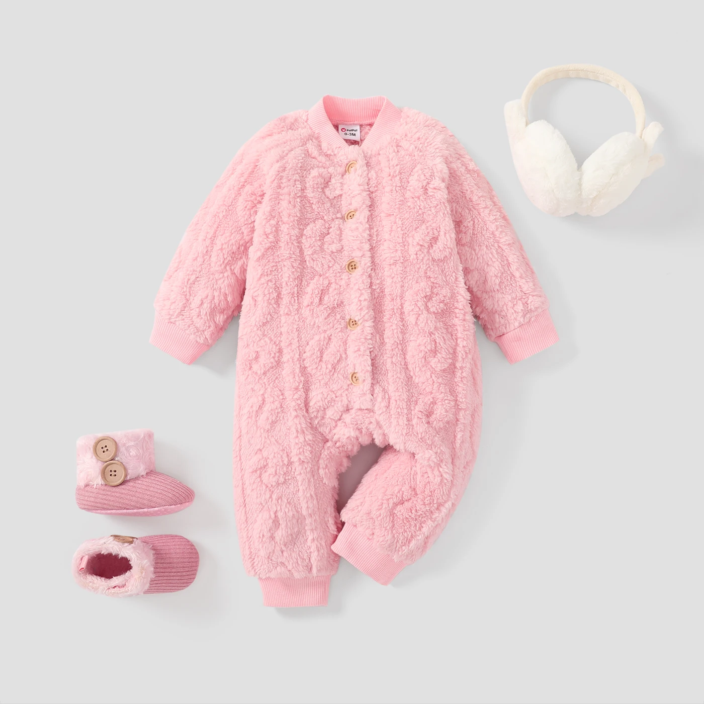 

PatPatBaby Boys Girls Button Design Basic Style Daily Casual Solid Color Romper