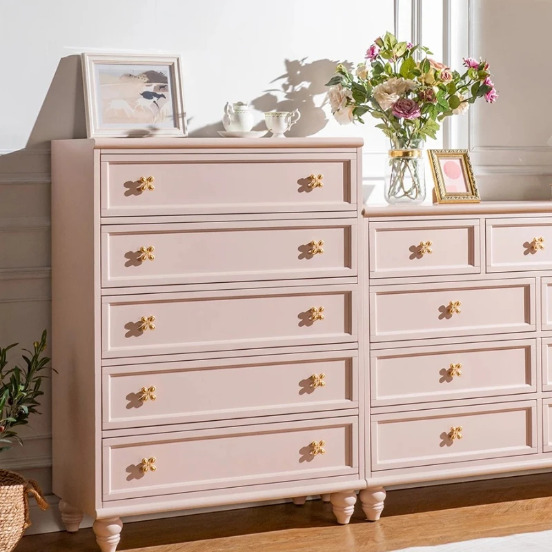 Magic painted French light luxury dopamine pink chest of drawers living room bedroom bedside solid wood utility cabinet storage