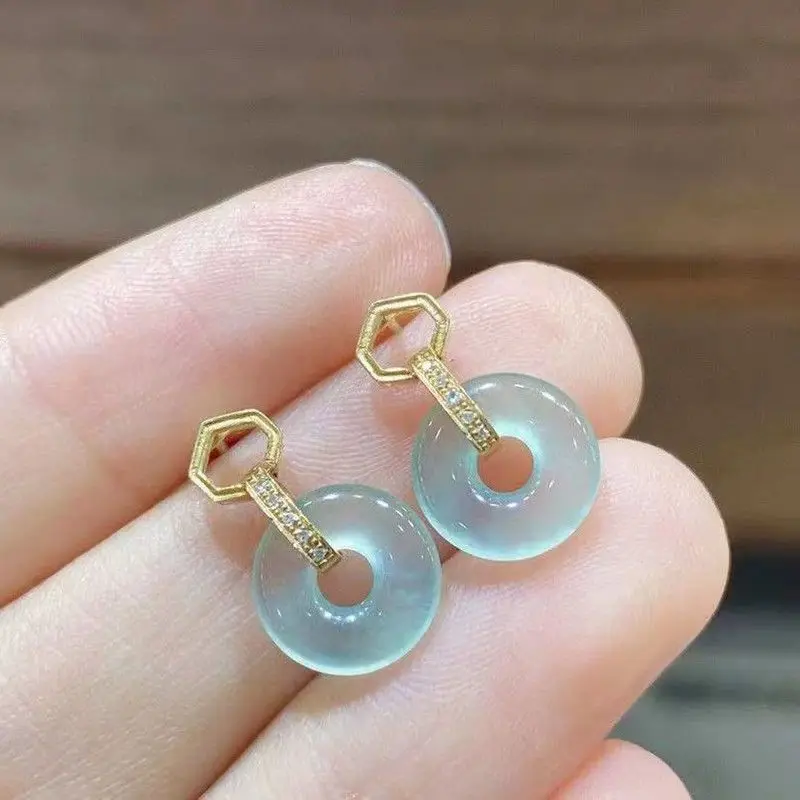 

New in Earings Ruyi Classic Natural Jade Round Earrings for Women Fashion Glossy Vintage Earings Banquet Fine Jewelry